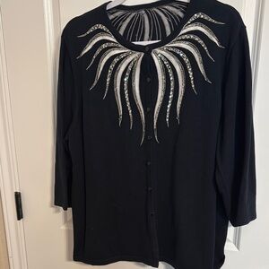 Bob Mackie Black Silver Embellished 3/4 Sleeve Cardigan
